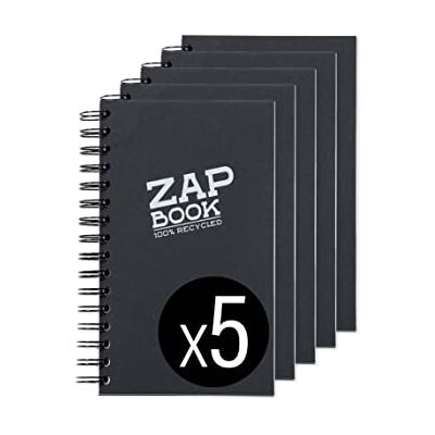 Clairefontaine 8362C Zap Book Spiralbunden anteckningsbok 160 ark 100% återvunnet skisspapper A5 14,8 x 21 cm 80 g svart omslag 5 anteckningsböcker Clairefontaine 8362C Zap Book Spiralbunden anteckningsbok 160 ark 100% återvunnet skisspapper A5 14,8 x 21 cm 80 g svart omslag 5 anteckningsböcker