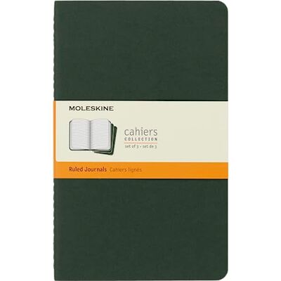 Moleskine Cahier Journal, Set 3 Notebooks with Ruled Pages, Cardboard Cover with Visible Cotton Stiching, Colour Myrtle Green, Large 13 x 21 cm, 80 Pages Moleskine Cahier Journal, Set 3 Notebooks with Ruled Pages, Cardboard Cover with Visible Cotton Stiching, Colour Myrtle Green, Large 13 x 21 cm, 80 Pages