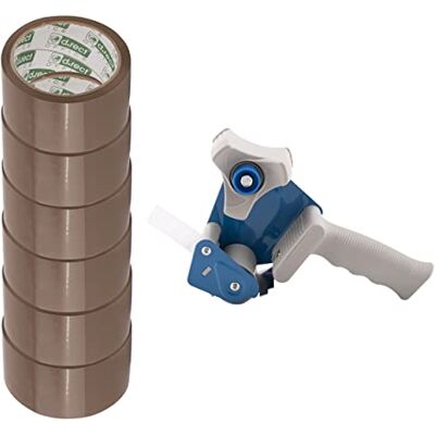D.RECT tejpdispenser med 6 bruna tejprullar 50 m x 48 mm högkvalitativ robust för tejp med upp till 50 mm bredd inklusive 6 rullar förpackningstejp, brun D.RECT tejpdispenser med 6 bruna tejprullar 50 m x 48 mm högkvalitativ robust för tejp med upp till 50 mm bredd inklusive 6 rullar förpackningstejp, brun
