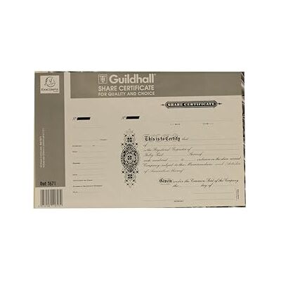 Exacompta Guildhall Share Certificate Book with 25 Fully Paid Certificates W203xH318mm Ref T671 Exacompta Guildhall Share Certificate Book with 25 Fully Paid Certificates W203xH318mm Ref T671