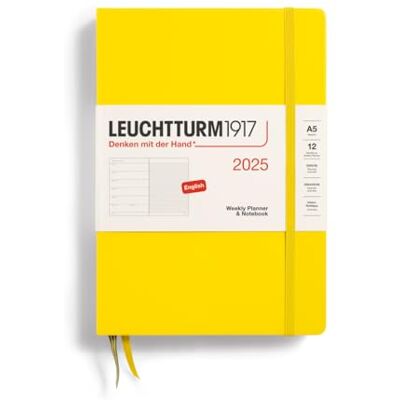 LEUCHTTURM1917 370738 veckokalender och anteckningsbok 2025, medium A5 inbunden – 12-månaders planerare, linjerad – citron, engelsk LEUCHTTURM1917 370738 veckokalender och anteckningsbok 2025, medium A5 inbunden – 12-månaders planerare, linjerad – citron, engelsk