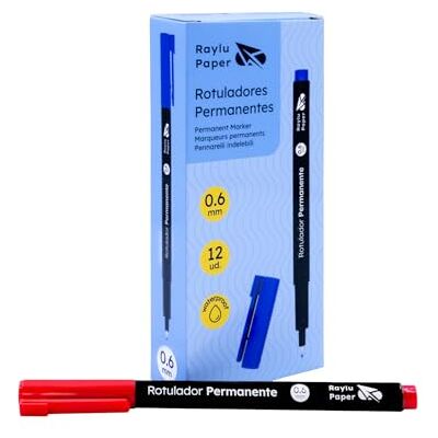 RAYLU PAPER – 12 st 0,6 mm permanenta markörer med fin spets, snabbtorkande, vatten- och blekningsbeständig, för skola och yrkesmässig användning (röd, 0,6 mm) RAYLU PAPER – 12 st 0,6 mm permanenta markörer med fin spets, snabbtorkande, vatten- och blekningsbeständig, för skola och yrkesmässig användning (röd, 0,6 mm)