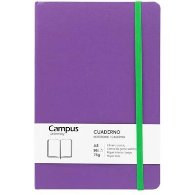 Campus A5-anteckningsbok, Bullet Journal med släta blad, inbunden anteckningsbok med 96 ark på 75 g, elastisk stängning, ficka och bokmärke (A5, slät, lila) Campus A5-anteckningsbok, Bullet Journal med släta blad, inbunden anteckningsbok med 96 ark på 75 g, elastisk stängning, ficka och bokmärke (A5, slät, lila)