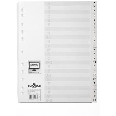 Durable 616402 REGISTER A-Z, A4 HOCH, 24-TLG., vit, 10 stycken Durable 616402 REGISTER A-Z, A4 HOCH, 24-TLG., vit, 10 stycken