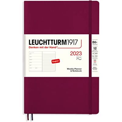 LEUCHTTURM1917 365915 veckokalender och anteckningsbok mjukt skydd paperback (B6+) 2023, 12 månader, Port Red, Engelsk LEUCHTTURM1917 365915 veckokalender och anteckningsbok mjukt skydd paperback (B6+) 2023, 12 månader, Port Red, Engelsk