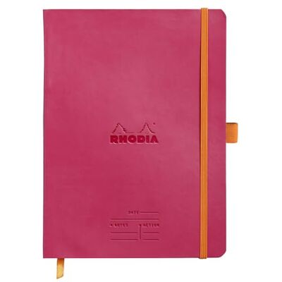 Rhodia 117792C möte hallon mjuk anteckningsbok A5+ 16 x 21 cm förtryckt datum/anteckningar/åtgärd 160 avtagbara sidor 90 gsm papper bokmärke, pennhållare omslag i konstläder Rhodia 117792C möte hallon mjuk anteckningsbok A5+ 16 x 21 cm förtryckt datum/anteckningar/åtgärd 160 avtagbara sidor 90 gsm papper bokmärke, pennhållare omslag i konstläder