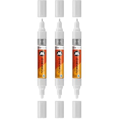 Molotow One4All Acrylic Twin Marker (1,5 och 4,0 mm linjetjocklek, hög täckning och permanent, snabbtorkande, påfyllningsbar, för nästan alla ytor) 3 stycken färger 251 glansig vit Molotow One4All Acrylic Twin Marker (1,5 och 4,0 mm linjetjocklek, hög täckning och permanent, snabbtorkande, påfyllningsbar, för nästan alla ytor) 3 stycken färger 251 glansig vit