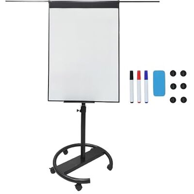 Relaxdays Whiteboard med blädderblock, magnetisk, höjdjusterbar, hjul, pennhylla, aluminiumram, HxB: 100 x 70 cm, svart Relaxdays Whiteboard med blädderblock, magnetisk, höjdjusterbar, hjul, pennhylla, aluminiumram, HxB: 100 x 70 cm, svart