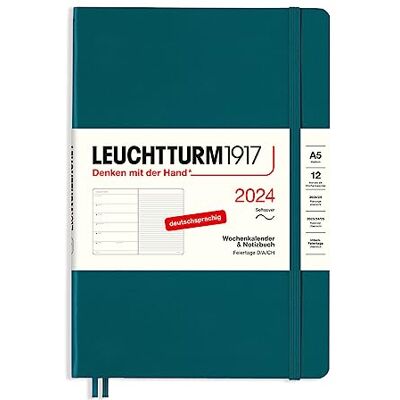 LEUCHTTURM1917 36777 Veckokalender och anteckningsbok medium (A5) 2024, softcover, pacific Green, tyska, 12 månader LEUCHTTURM1917 36777 Veckokalender och anteckningsbok medium (A5) 2024, softcover, pacific Green, tyska, 12 månader