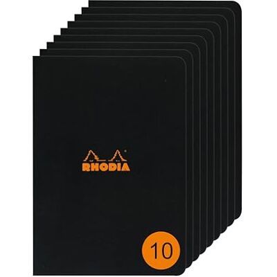 Rhodia 119169Cpack ett paket med 10 svarta sydda anteckningsböcker A4 linjerad 96 sidor vitt Clairefontaine papper 80 g/m mjukt, slitstarkt och vattentätt omslag i kort Rhodia 119169Cpack ett paket med 10 svarta sydda anteckningsböcker A4 linjerad 96 sidor vitt Clairefontaine papper 80 g/m mjukt, slitstarkt och vattentätt omslag i kort