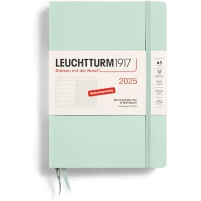 LEUCHTTURM1917 370492 veckokalender och anteckningsbok medium (A5) 2025, mintgrön, tysk LEUCHTTURM1917 370492 veckokalender och anteckningsbok medium (A5) 2025, mintgrön, tysk
