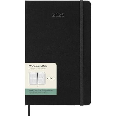 Moleskine Veckoplanerare, vertikal 12 månaders 2025 agenda, hårt omslag och elastisk stängning, svart färg, stort format 13 x 21 cm Moleskine Veckoplanerare, vertikal 12 månaders 2025 agenda, hårt omslag och elastisk stängning, svart färg, stort format 13 x 21 cm