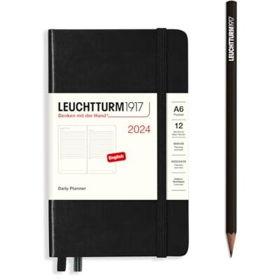 LEUCHTTURM1917 367883 dagkalender ficka (A6) 2024, svart, engelska, 12 månader LEUCHTTURM1917 367883 dagkalender ficka (A6) 2024, svart, engelska, 12 månader