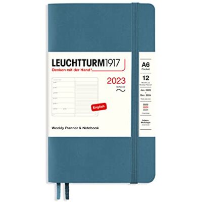 LEUCHTTURM1917 365927 veckokalender och anteckningsbok Softcover Pocket (A6) 2023, 12 månader, Stone Blue, engelska LEUCHTTURM1917 365927 veckokalender och anteckningsbok Softcover Pocket (A6) 2023, 12 månader, Stone Blue, engelska