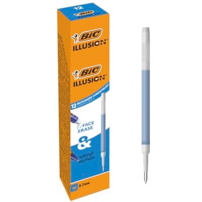 BIC Illusion refills kompatibel med Pilot Frixion raderbar penna med termokänsligt bläck och suddgummi blå, låda med 12 st BIC Illusion refills kompatibel med Pilot Frixion raderbar penna med termokänsligt bläck och suddgummi blå, låda med 12 st