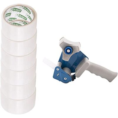 D.RECT Handdispenser med 6 genomskinliga tejprullar 50 m x 48 mm högkvalitativ robust för tejp med upp till 50 mm bredd inklusive 6 rullar packtejp, transparent D.RECT Handdispenser med 6 genomskinliga tejprullar 50 m x 48 mm högkvalitativ robust för tejp med upp till 50 mm bredd inklusive 6 rullar packtejp, transparent
