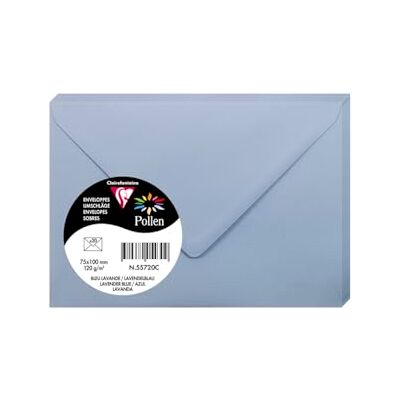 Clairefontaine – Ref 55720C – pollenkuvert (paket med 20) – 75 x 100 mm storlek, 120 gsm papper, gummerad tätning, bläckstråleskrivare och laserskrivare, syrafri – lavendelblå Clairefontaine – Ref 55720C – pollenkuvert (paket med 20) – 75 x 100 mm storlek, 120 gsm papper, gummerad tätning, bläckstråleskrivare och laserskrivare, syrafri – lavendelblå