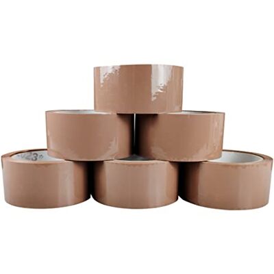 RAYLU PAPER ® Tätningsrullar, Självhäftande tejp för förpackning av sändningslådor Stark och Extra Stark, 66 meter x 50 mm bred (6 enheter, Brun) RAYLU PAPER ® Tätningsrullar, Självhäftande tejp för förpackning av sändningslådor Stark och Extra Stark, 66 meter x 50 mm bred (6 enheter, Brun)