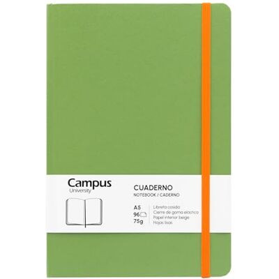 Campus A5-anteckningsbok, Bullet Journal med släta blad, inbunden anteckningsbok med 96 ark på 75 g, elastisk stängning, ficka och bokmärke (A5, slät, grön) Campus A5-anteckningsbok, Bullet Journal med släta blad, inbunden anteckningsbok med 96 ark på 75 g, elastisk stängning, ficka och bokmärke (A5, slät, grön)