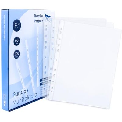 RAYLU PAPER ® Multiborrfodral av 100% återvinningsbart polypropen, stor öppning dokumentfodral, förstärkt rygg. 100 st. (transparent glas, folie 60 mikron) RAYLU PAPER ® Multiborrfodral av 100% återvinningsbart polypropen, stor öppning dokumentfodral, förstärkt rygg. 100 st. (transparent glas, folie 60 mikron)