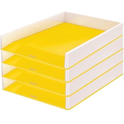Leitz WOW Brevkorg, A4, vit/gul, 4-pack, 53611016 Leitz WOW Brevkorg, A4, vit/gul, 4-pack, 53611016