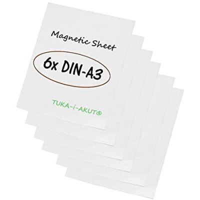 TUKA-i-AKUT 6 x A3 magnetfolie för märkning och tillskärning, flexibel magnet, bordsfolie, magnetplattor, gummimagnet, reklammagnet magnetisk etikett, affisch, set om 6, vit, TKD9041-vit-A3-6x TUKA-i-AKUT 6 x A3 magnetfolie för märkning och tillskärning, flexibel magnet, bordsfolie, magnetplattor, gummimagnet, reklammagnet magnetisk etikett, affisch, set om 6, vit, TKD9041-vit-A3-6x