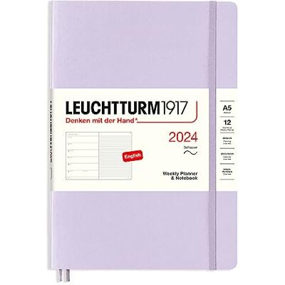 LEUCHTTURM1917 36772 veckokalender och anteckningsbok mjukt skydd medium (A5) 2024, 12 månader, lila, engelska LEUCHTTURM1917 36772 veckokalender och anteckningsbok mjukt skydd medium (A5) 2024, 12 månader, lila, engelska