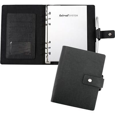 BIND 15801 – Arrangör med ringmekanism DIN A5-imitationsläder, systemplanerare i svart, kalender med 4 visitkortsfack, pennslinga, mötekalender med system 1 vecka/2 sidor BIND 15801 – Arrangör med ringmekanism DIN A5-imitationsläder, systemplanerare i svart, kalender med 4 visitkortsfack, pennslinga, mötekalender med system 1 vecka/2 sidor