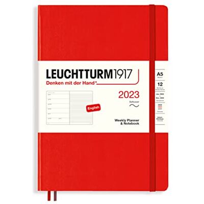 LEUCHTTURM1917 365904 veckokalender och anteckningsbok Softcover Medium (A5) 2023, 12 månader, röd, engelska LEUCHTTURM1917 365904 veckokalender och anteckningsbok Softcover Medium (A5) 2023, 12 månader, röd, engelska