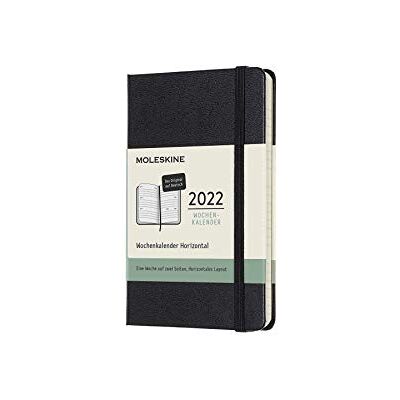Moleskine 2021 2022 månadsdagbok, horisontell layout, inbunden och elastiskt lås, svart färg, fickstorlek 9 x 14 cm, tysk version Moleskine 2021 2022 månadsdagbok, horisontell layout, inbunden och elastiskt lås, svart färg, fickstorlek 9 x 14 cm, tysk version