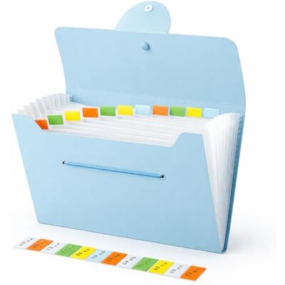 Brencco Filorganiserare, 13 fickor, expanderande filmappar, A4, dokumentorganiseringsmapp, mapp för pappersarbete, A4 för hem, kontor och skola, ljusblå Brencco Filorganiserare, 13 fickor, expanderande filmappar, A4, dokumentorganiseringsmapp, mapp för pappersarbete, A4 för hem, kontor och skola, ljusblå