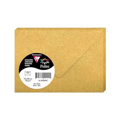 Clairefontaine – Ref 54080C – Pollen, skimrande kuvert (paket med 20) – 75 x 100 mm i storlek, 120 gsm papper, lämplig för användning med bläckstråleskrivare eller laserskrivare – guld Clairefontaine – Ref 54080C – Pollen, skimrande kuvert (paket med 20) – 75 x 100 mm i storlek, 120 gsm papper, lämplig för användning med bläckstråleskrivare eller laserskrivare – guld