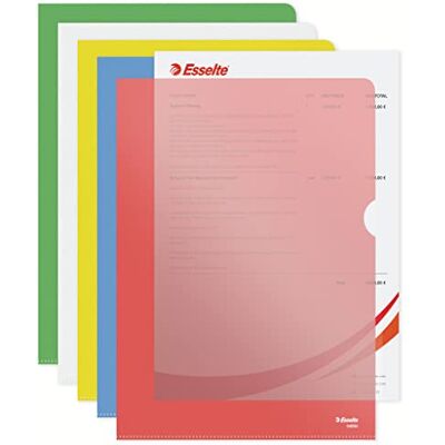 Esselte 15494 kvalitetsmapp, rymmer upp till 20 A4-ark, genomskinlig, matt, blandade färger, 115 mikron PP-material, förpackning med 25 Esselte 15494 kvalitetsmapp, rymmer upp till 20 A4-ark, genomskinlig, matt, blandade färger, 115 mikron PP-material, förpackning med 25