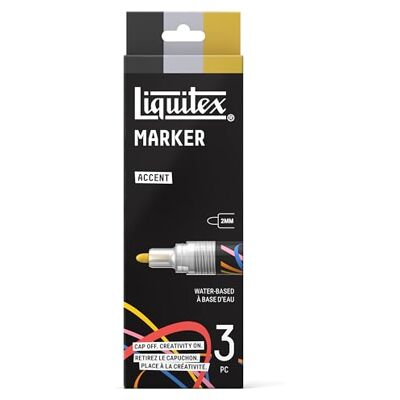 Liquitex 3699482 Acrylmarkers Accent Set, 3x 2mm paint markers, hoogdekkende acrylverf, multi-surface, duurzame punten voor blending, highlights & mixed media Liquitex 3699482 Acrylmarkers Accent Set, 3x 2mm paint markers, hoogdekkende acrylverf, multi-surface, duurzame punten voor blending, highlights & mixed media
