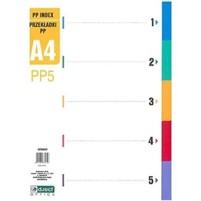 D.RECT Register för A4, PP5, 5 separationsblad, ringboksregister, flikar med nummeravtryck 1–5, flerfärgad, färgseparerare av PP, polypropylen D.RECT Register för A4, PP5, 5 separationsblad, ringboksregister, flikar med nummeravtryck 1–5, flerfärgad, färgseparerare av PP, polypropylen
