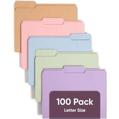 Smead 1/3-skurna filmappar, brevstorlek, blandade pastellfärger, 100 per låda (11953) Smead 1/3-skurna filmappar, brevstorlek, blandade pastellfärger, 100 per låda (11953)
