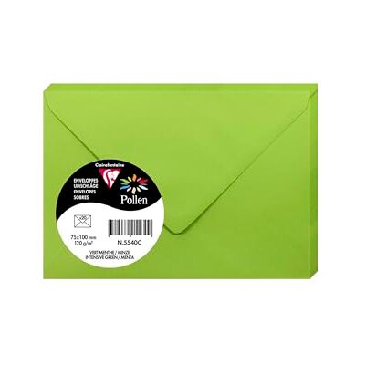 Clairefontaine – Ref 5540C – pollenkuvert (paket med 20) – 75 x 100 mm storlek, 120 gsm papper, gummerad tätning, bläckstråleskrivare och laserskrivare kompatibel, syrafri – intensivt grönt Clairefontaine – Ref 5540C – pollenkuvert (paket med 20) – 75 x 100 mm storlek, 120 gsm papper, gummerad tätning, bläckstråleskrivare och laserskrivare kompatibel, syrafri – intensivt grönt