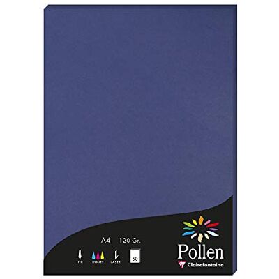Clairefontaine – Ref 4284C – pollenfärgat papper (paket med 50 ark) – A4 (210 x 297 mm), 120 gsm papper, bläckstråleskrivare och laserskrivarkompatibel, syrafri – nattblå Clairefontaine – Ref 4284C – pollenfärgat papper (paket med 50 ark) – A4 (210 x 297 mm), 120 gsm papper, bläckstråleskrivare och laserskrivarkompatibel, syrafri – nattblå