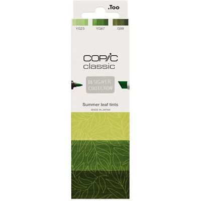 Copic Classic Deisgner kollektion, set med 3 färgade markörpennor, sommarbladnyanser, för konst & hantverk, färgning, grafik, highlighter, design, anime, professionella och nybörjare, konsttillbehör Copic Classic Deisgner kollektion, set med 3 färgade markörpennor, sommarbladnyanser, för konst & hantverk, färgning, grafik, highlighter, design, anime, professionella och nybörjare, konsttillbehör