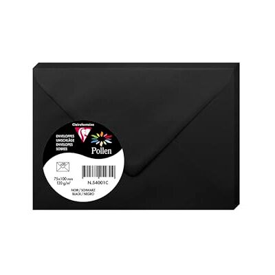 Clairefontaine – Ref 54001C – pollenkuvert (paket med 20) – 75 x 100 mm storlek, 120 gsm papper, certifierad tätning, bläckstråleskrivare och laserskrivare, syrafri – svart Clairefontaine – Ref 54001C – pollenkuvert (paket med 20) – 75 x 100 mm storlek, 120 gsm papper, certifierad tätning, bläckstråleskrivare och laserskrivare, syrafri – svart