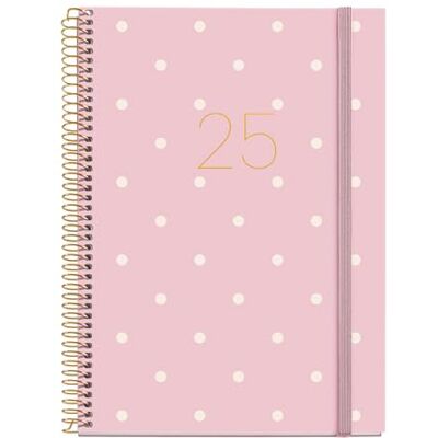 Miquelrius Agenda 2025, årlig dagbok 155 x 213 mm, veckovisningskalender, fodrad kartongomslag, spiral, elastisk gummiförslutning, 80 g/m² papper, katalanska, engelska och portugisiska, polka dots Miquelrius Agenda 2025, årlig dagbok 155 x 213 mm, veckovisningskalender, fodrad kartongomslag, spiral, elastisk gummiförslutning, 80 g/m² papper, katalanska, engelska och portugisiska, polka dots