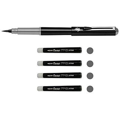 Pentel GFKPN Pocket Brush pigmentpensel penna för kalligrafi, skissa, teckningar, grå + 4 patroner Pentel GFKPN Pocket Brush pigmentpensel penna för kalligrafi, skissa, teckningar, grå + 4 patroner