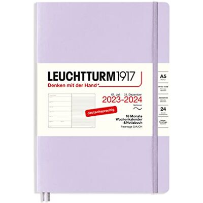 LEUCHTTURM1917 367857 veckokalender och anteckningsbok mjukt skydd medium (A5) 2024, 18 månader, lila, tyska LEUCHTTURM1917 367857 veckokalender och anteckningsbok mjukt skydd medium (A5) 2024, 18 månader, lila, tyska