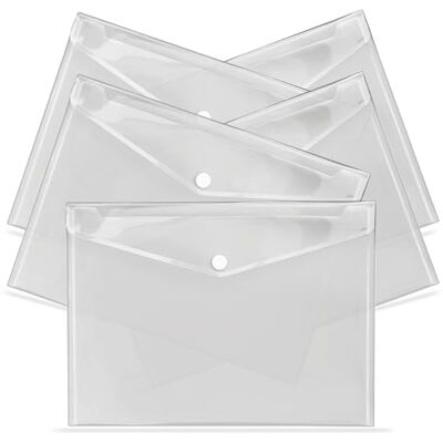 G4GADGET A4 genomskinliga plastplånböcker – paket med 5, tryckarkumentmappar med etikettficka och tryckknapp – genomskinligt plastkuvert för hem, kontor, skola och resor G4GADGET A4 genomskinliga plastplånböcker – paket med 5, tryckarkumentmappar med etikettficka och tryckknapp – genomskinligt plastkuvert för hem, kontor, skola och resor