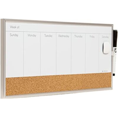 U Brands U Marken Dry Erase/Kork Kalender Magnetskiva, 45,7 x 19,1 cm, silver aluminium ram horisontell U Brands U Marken Dry Erase/Kork Kalender Magnetskiva, 45,7 x 19,1 cm, silver aluminium ram horisontell