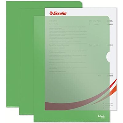 Esselte Sichthüllen-Set Standard Plus, 100 Stück, A4 Format, Grün mit matter Oberfläche, 0,115 mm PP-Folie, 54838 Esselte Sichthüllen-Set Standard Plus, 100 Stück, A4 Format, Grün mit matter Oberfläche, 0,115 mm PP-Folie, 54838