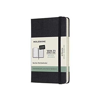 Moleskine 18 månader veckor anteckningskalender tyska 2021/2022, ficka/A6, 1 var = 1 sida, höger linjerad sida, bunden, svart Moleskine 18 månader veckor anteckningskalender tyska 2021/2022, ficka/A6, 1 var = 1 sida, höger linjerad sida, bunden, svart