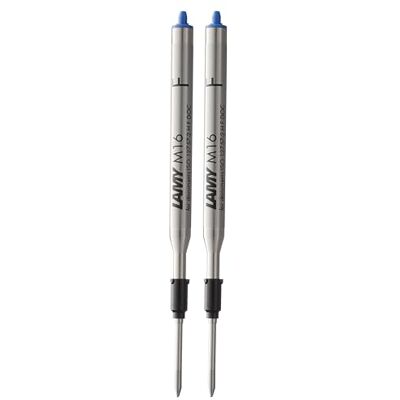 Lamy M16 uppsättning av 2 kulspetspennor med stor kapacitet i metall – original reservpatron för alla -kulspetspennor modeller – dokumentäkta – linjebredd fin i bläckfärg blå Lamy M16 uppsättning av 2 kulspetspennor med stor kapacitet i metall – original reservpatron för alla -kulspetspennor modeller – dokumentäkta – linjebredd fin i bläckfärg blå
