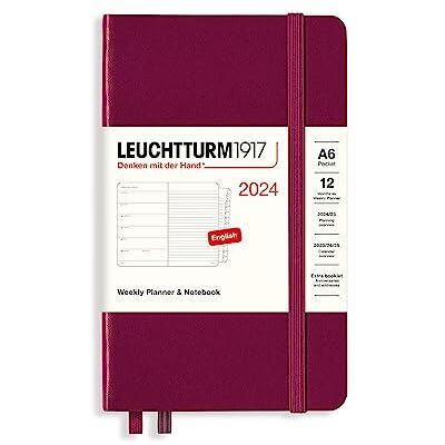 LEUCHTTURM1917 367737 veckokalender och anteckningsbok ficka (A6) 2024, 12 månader, Port Red, Engelsk LEUCHTTURM1917 367737 veckokalender och anteckningsbok ficka (A6) 2024, 12 månader, Port Red, Engelsk