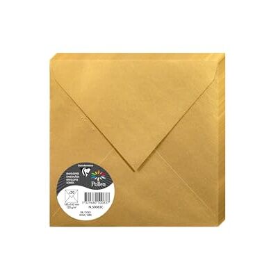 Clairefontaine – Ref 50083C – Pollen, skimrande kuvert (paket med 25) – 165 x 165 mm i storlek, 120 gsm papper, lämplig för användning med bläckstråleskrivare eller laserskrivare – guld Clairefontaine – Ref 50083C – Pollen, skimrande kuvert (paket med 25) – 165 x 165 mm i storlek, 120 gsm papper, lämplig för användning med bläckstråleskrivare eller laserskrivare – guld